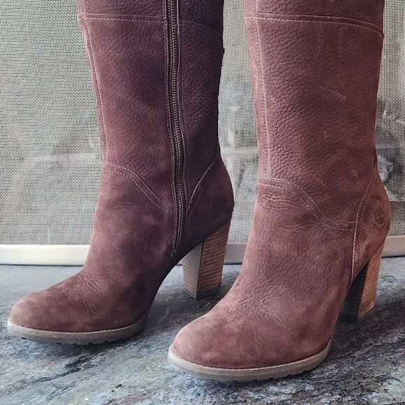 Timberland Brown Suede Waterproof Suede Tall Heeled Boots Size 9 - Picture 2 of 16